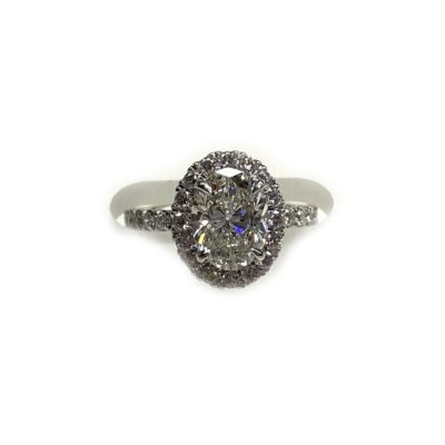 Top down view platinum engagement ring