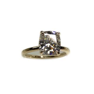 Top down view of cushion diamond engagement ring
