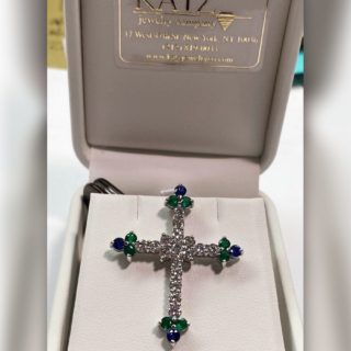 Diamond Cross with Emeralds and Sapphires
